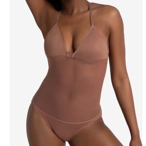 Capezio Plunge Neck Mesh Midriff Leotard Mocha Brown NWT Size CM